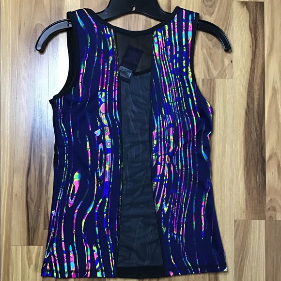 Navy blue print active wear top S/M - Picture 2 of 5